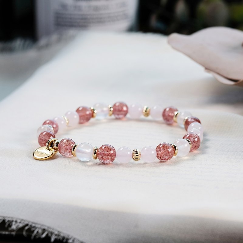 寶石 手鍊/手環 粉紅色 - 粉晶 草莓晶 月光石 手鍊 礦石水晶