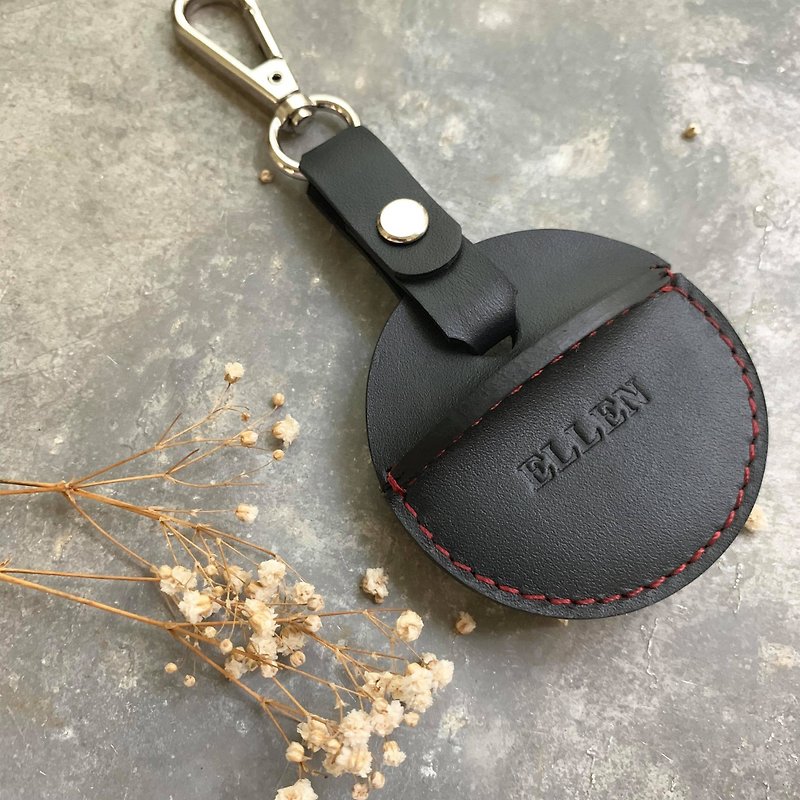 gogoro鑰匙皮套 黑色紅線客製化禮物 - 鑰匙圈/鑰匙包 - 真皮 黑色