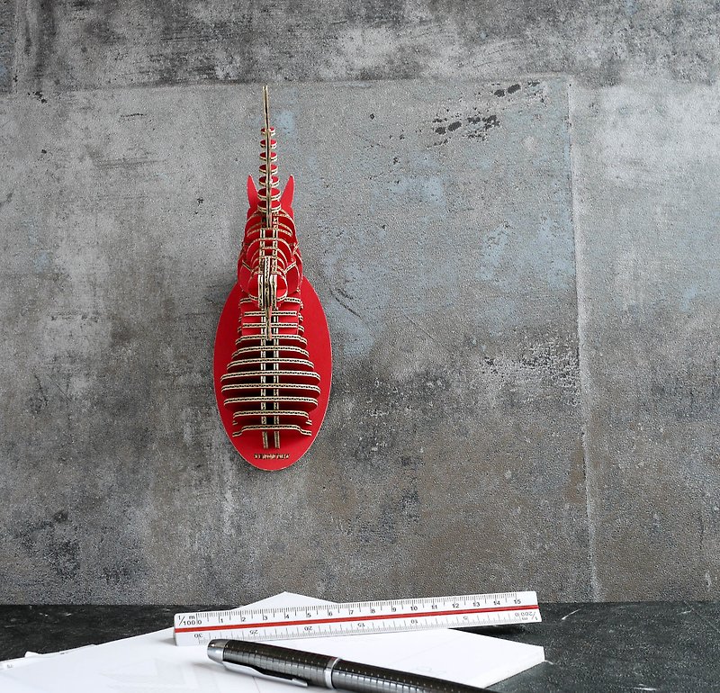 Unicorn Head /3D Craft Gift/DIY/Red - ตุ๊กตา - กระดาษ สีแดง