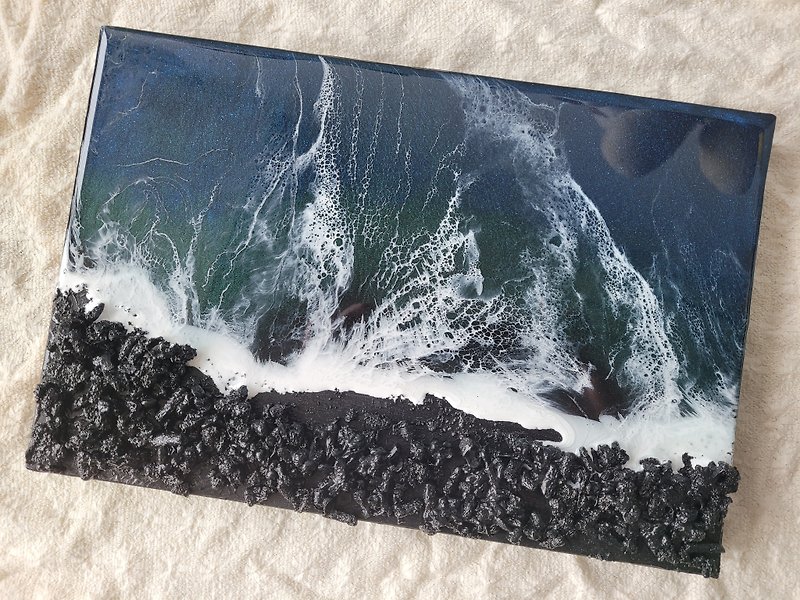 藍黑海浪樹脂藝術掛畫 (3D) - 海報/掛畫/掛布 - 木頭 