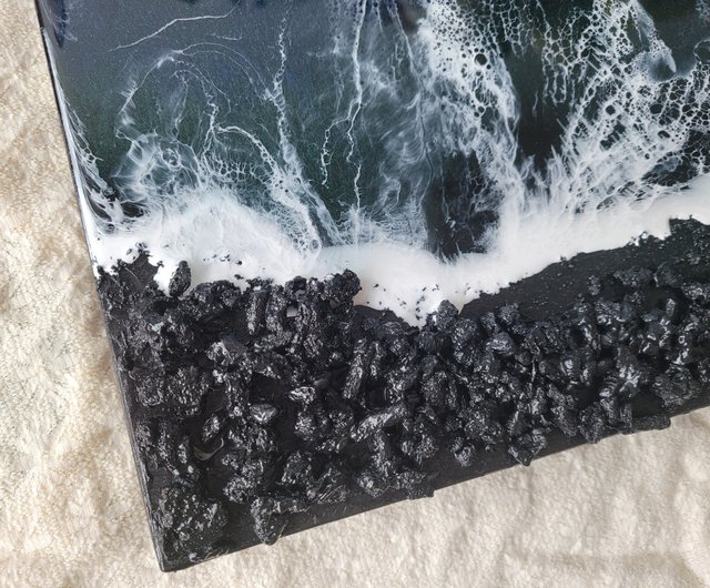 ブルーと黒の海の波のレジンアート吊り下げ絵（3D） - ショップ