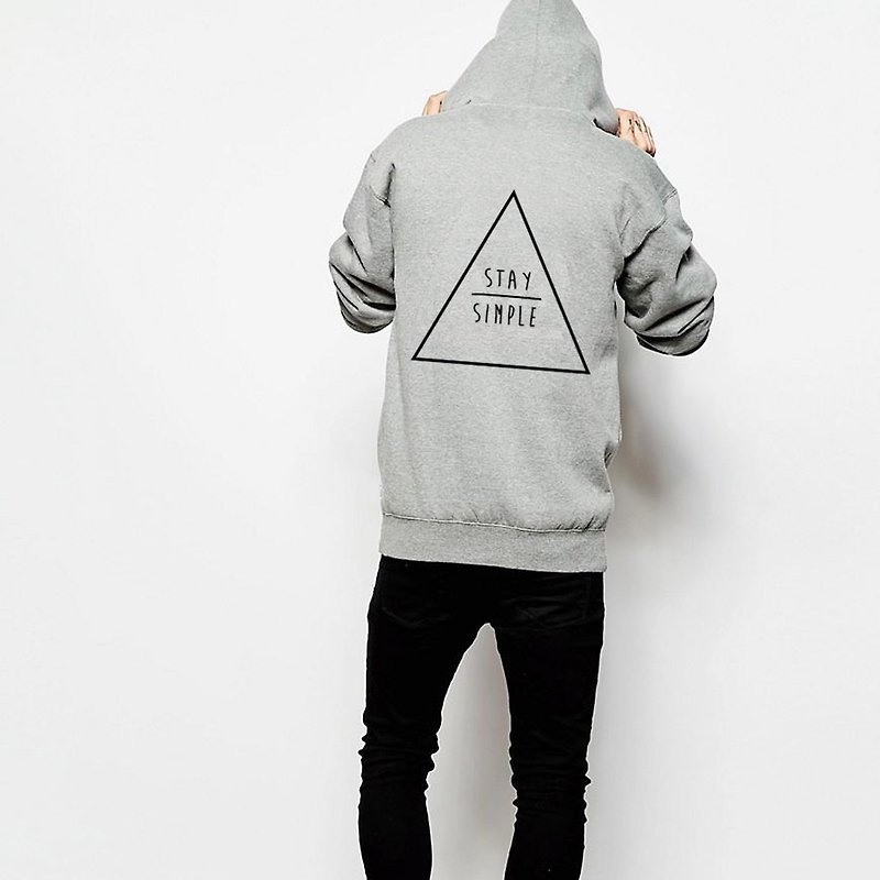 STAY SIMPLE Triangle GRAY Zip hoody sweatshirt - Unisex Hoodies & T-Shirts - Other Materials Gray