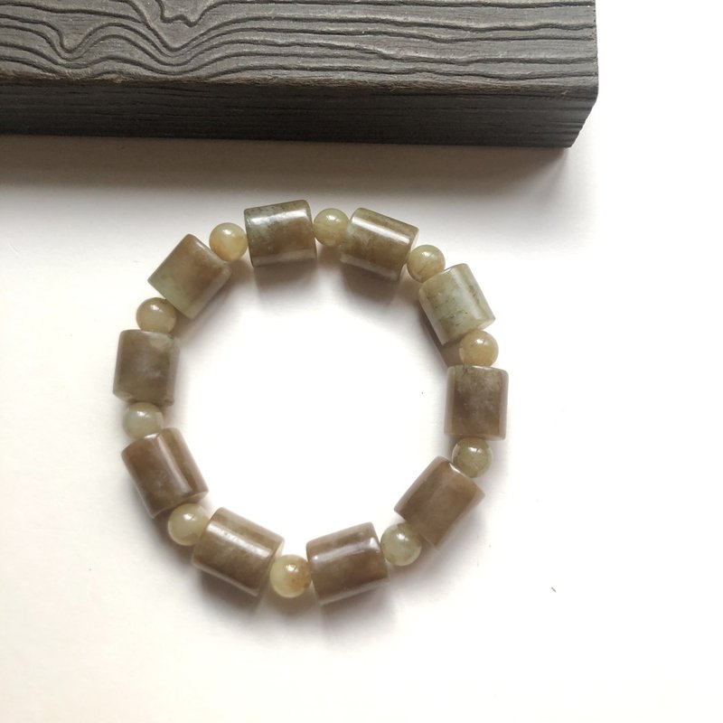 Hotan jade, old jade, sugar, white material, barrel beads, single circle hand bead bracelet/teacher gift [HotSummer] - Bracelets - Jade Brown