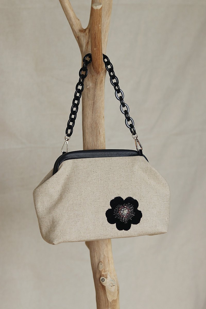flower linen bag doctor bag shoulder bag - Handbags & Totes - Other Materials 