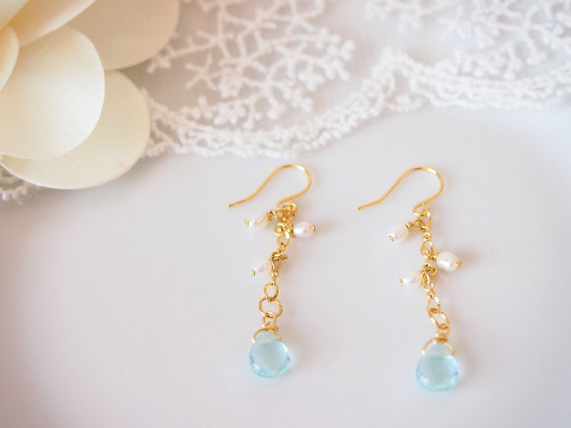 Anniewhere | Shake | Faceted Crystal Pearl Earrings (can be changed without pierced ears) - Earrings & Clip-ons - Gemstone Transparent