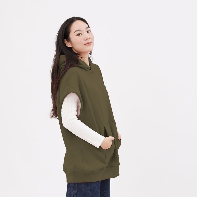 Amy Sleeveless Kangaroo pocket Fleece Hoodie Vest / Green - Unisex Hoodies & T-Shirts - Other Man-Made Fibers Green