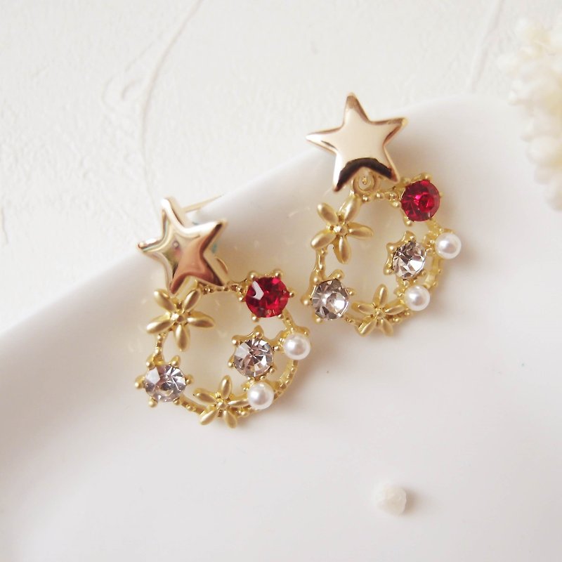 The stars go in a circle x clip star earrings pin star earrings - ต่างหู - โลหะ สีทอง