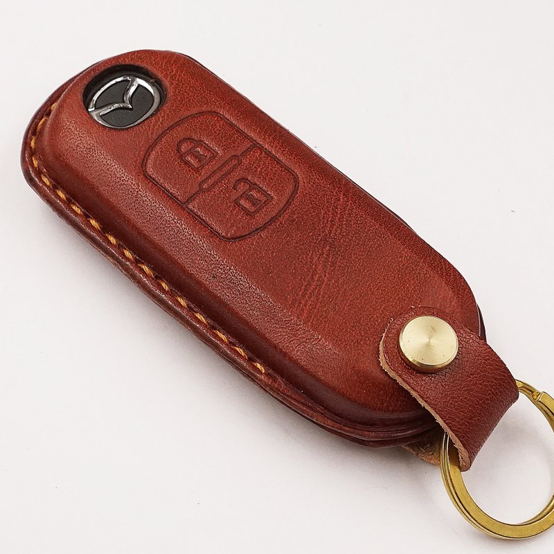 Leather Key fob Holder Case Chain Cover FIT FOR MAZDA 3 MAZDA 6 CX-5 - ที่ห้อยกุญแจ - หนังแท้ สีนำ้ตาล