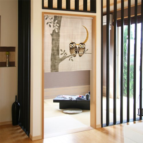 Moonstar House 星月屋 【預訂】日本製 啡色月夜貓頭鷹短門簾