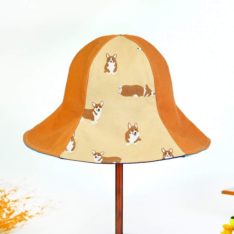 Hand-made double-sided design hat  - หมวก - ผ้าฝ้าย/ผ้าลินิน สีกากี