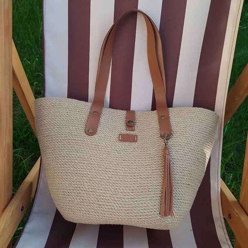 Market Bag Jute tote bag Shopping bag Rope Bag French basket bag Straw Beach Bag - Handbags & Totes - Eco-Friendly Materials 