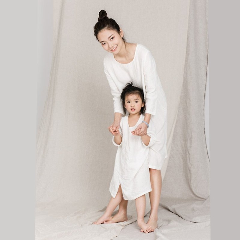 [Not a little] children's cloth children's family design museum opened! - One Piece Dresses - Cotton & Hemp White