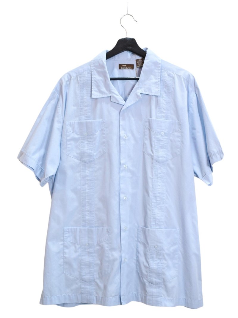 Vintage plain Cuban shirt light purple blue - เสื้อเชิ้ตผู้ชาย - วัสดุอื่นๆ 