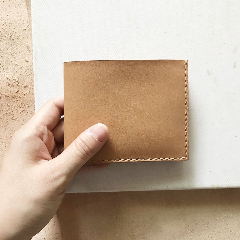 Leather short clip layer _2 _4 card bills _ light Brown layer - Wallets - Genuine Leather Orange