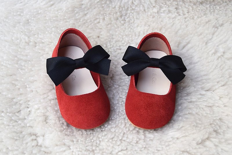 紅色女寶寶學步鞋 真皮嬰兒鞋 週歲禮物 女童鞋 週歲 手作娃娃鞋 - 男/女童鞋 - 真皮 紅色