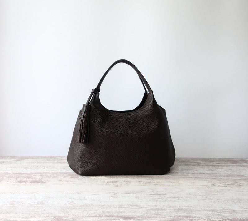 naoao tote bag・dark brown・shrink leather・order product - กระเป๋าถือ - หนังแท้ สีนำ้ตาล