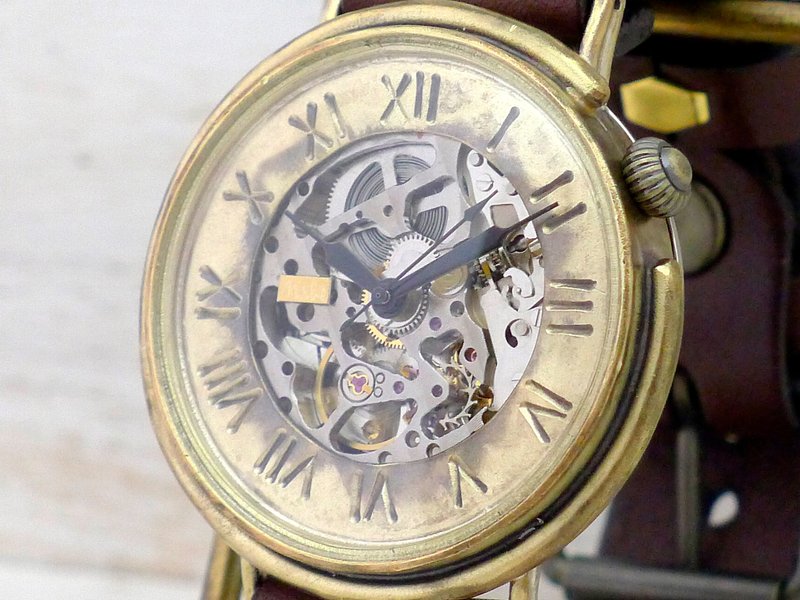 BAM043 ローマ数字 自動巻きBrass特大42mm 手作り腕時計 (BAM043 ローマ) - 女錶 - 銅/黃銅 金色
