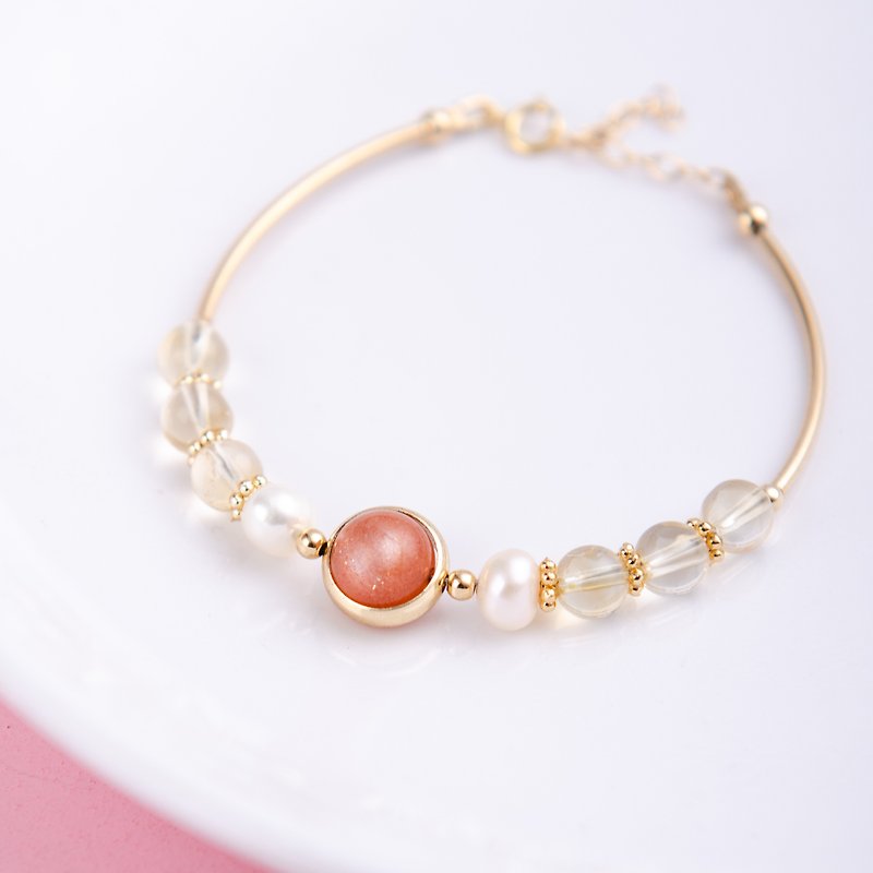 Sunstone, Citrine, Pearl, 14K Gold Filled Natural Gemstone Crystal Bracelet - Bracelets - Semi-Precious Stones Orange