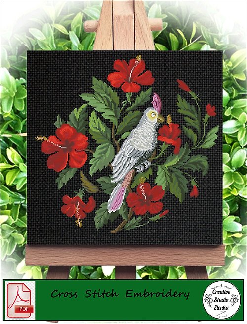 CreativeStudioElenka Vintage Cross Stitch Scheme White parrot 1 - PDF Embroidery Scheme