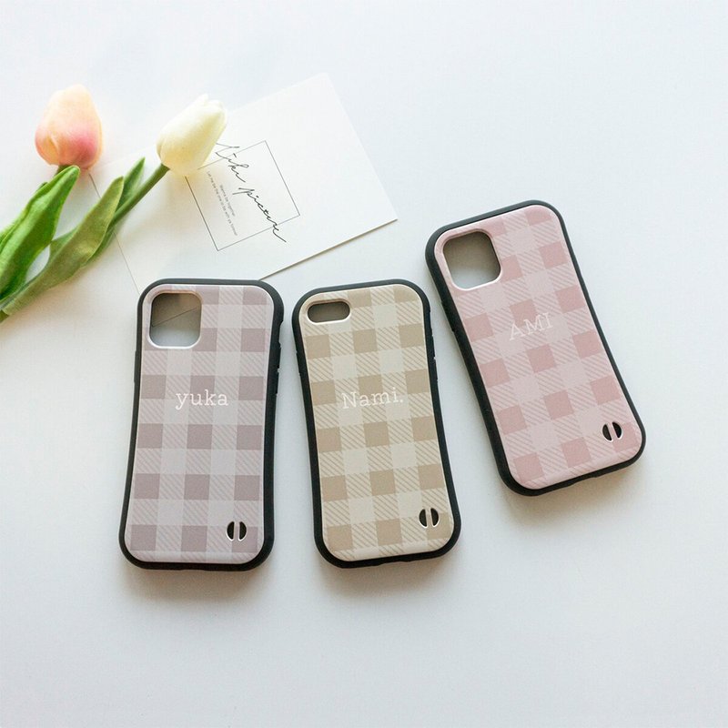 iPhone限定 スマホケース グリップケース 【 ギンガムチェック 名入れ 】 ニュアンスカラー Sラインケース iPhone PM07U - 手機殼/手機套 - 塑膠 粉紅色