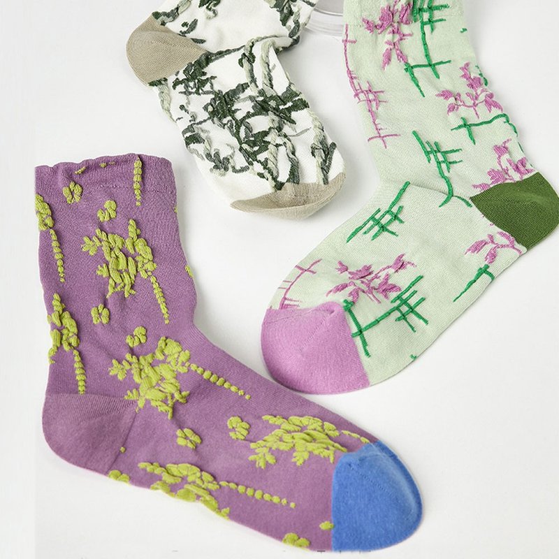 小さなフレッシュコントラストカラー中筒靴下エンボスレディース靴下春薄型5ペア - 靴下・ソックス - コットン・麻 