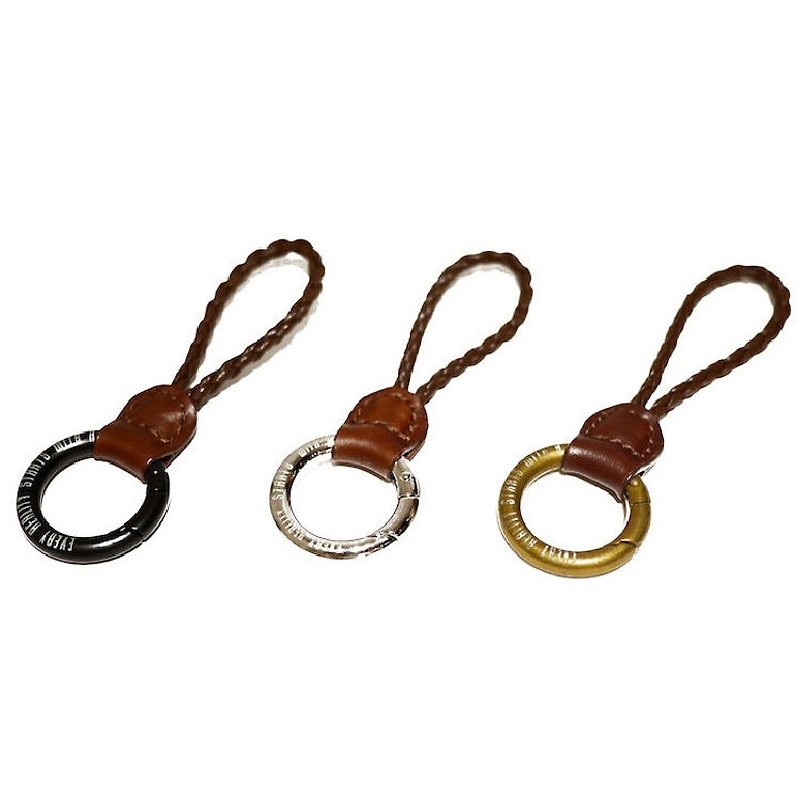Key ring - brown leather braid - Keychains - Genuine Leather Brown