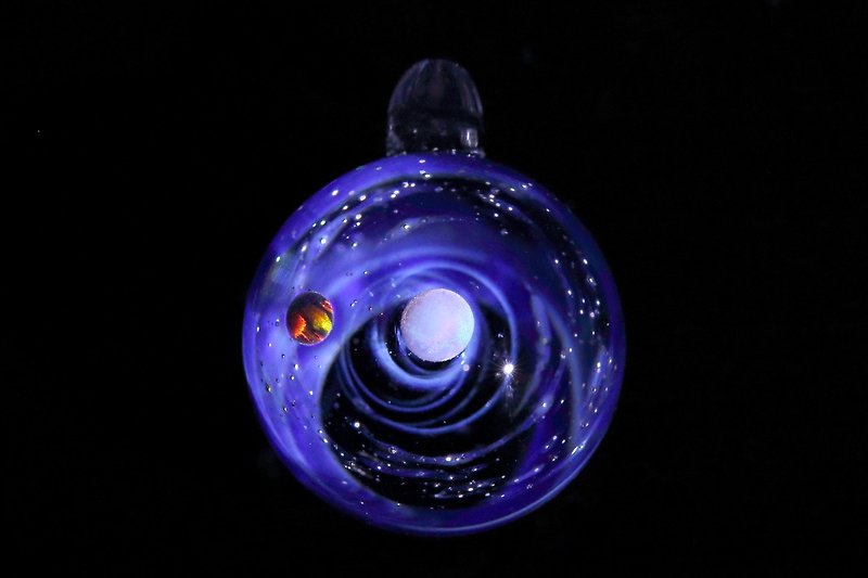 SPIRAL GALAXY 2 opal space glass pendant no.803 - สร้อยติดคอ - แก้ว สีน้ำเงิน