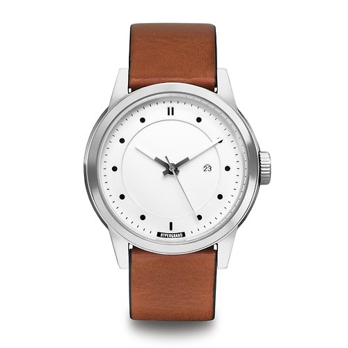 HYPERGRAND HYPERGRAND - Maverick 冷鋼系列 - 銀白錶盤蜜糖皮革 手錶