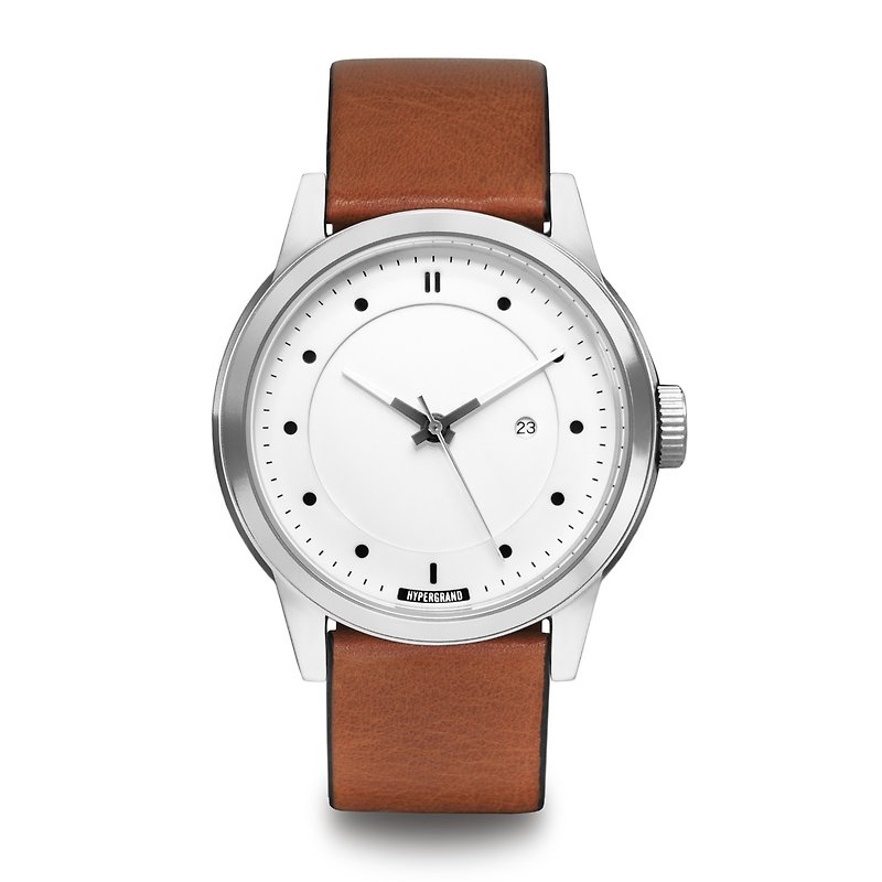 HYPERGRAND-Maverick Cold Steel Series-Silver Dial Honey Leather Watch - นาฬิกาผู้ชาย - หนังแท้ สีนำ้ตาล