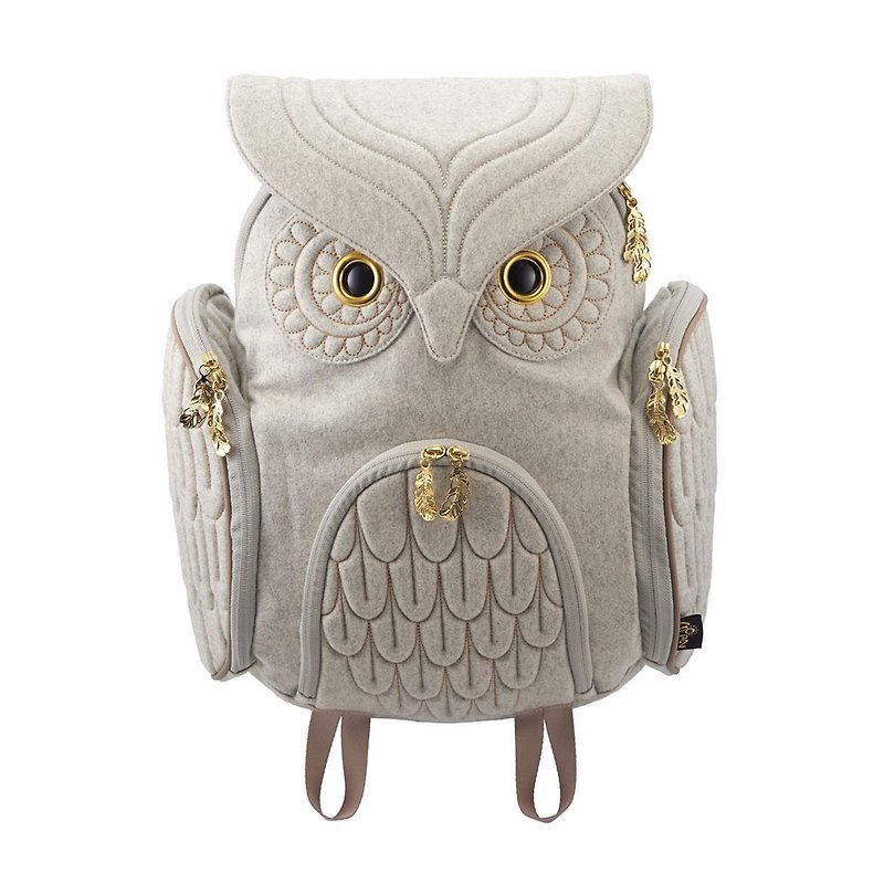 Morn Creations Genuine Classic Owl Backpack - Light Gray (L) - Backpacks - Other Materials White