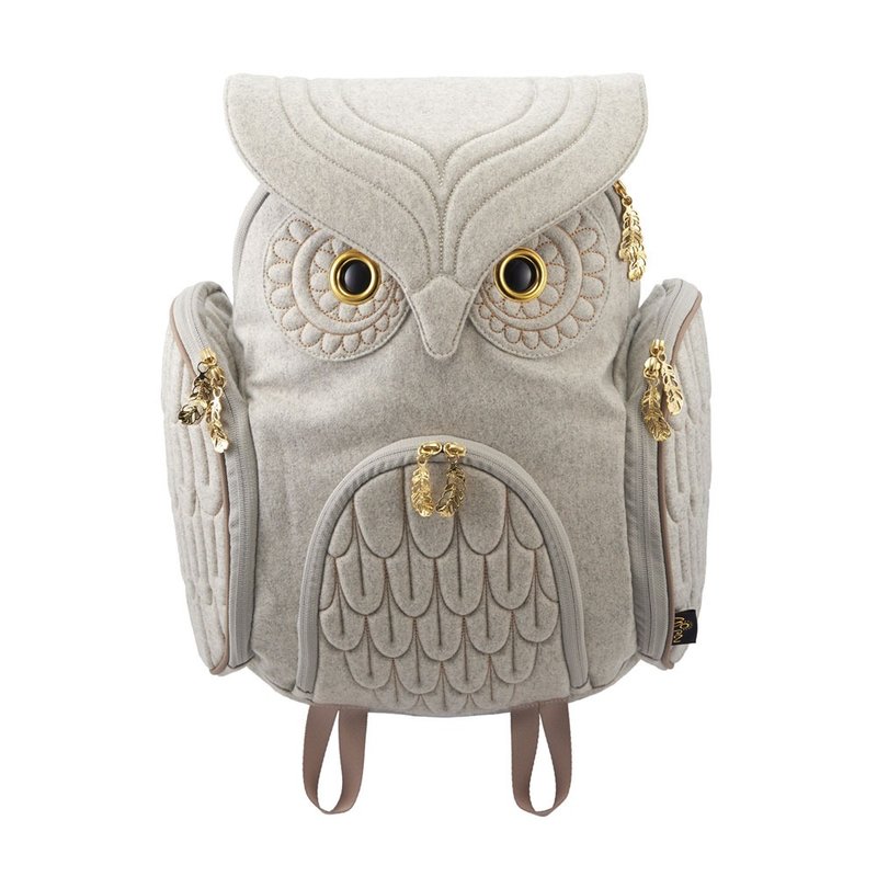 Morn Creations Genuine Classic Owl Backpack - Light Gray (L) - Backpacks - Other Materials White