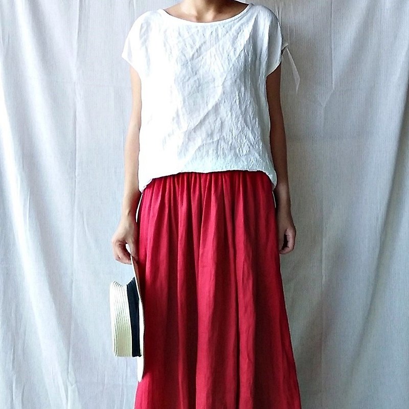 Feliz & Recap [packet sleeve shirt] White Linen - เสื้อผู้หญิง - ผ้าฝ้าย/ผ้าลินิน ขาว
