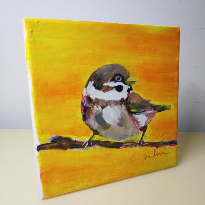 My little sparrow/original oil painting/unique/pre-order as soon as possible/own it now - ตกแต่งผนัง - ผ้าฝ้าย/ผ้าลินิน 