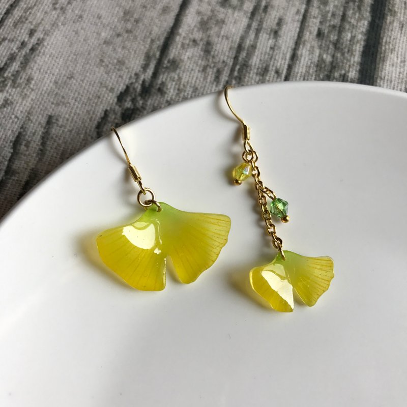 Ginkgo asymmetrical drop earrings - Earrings & Clip-ons - Plastic Yellow