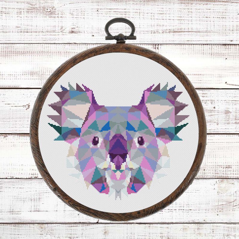 Geometric Koala cross stitch pattern modern, Geometric animals cross stitch - 手工藝教學/工具書 - 其他材質 