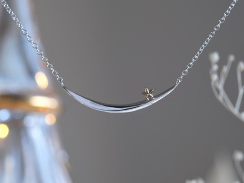 Næturslippur necklace　K10YG×silver925　月と星リング　シルバー×ゴールド - 項鍊 - 其他金屬 銀色