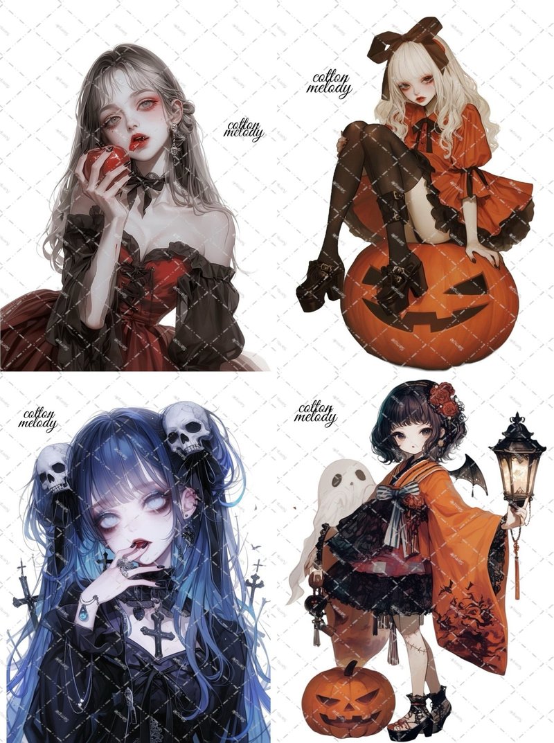【旧イラスト】 ハロウィン / 20種類各3枚 / cotton melody / 人物ステッカー / イベント対象 【Halloween】 - 貼紙 - 紙 
