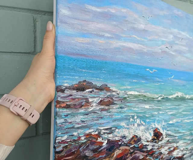 海景の油絵のオリジナルの芸術の海の壁の装飾のカモメのアート