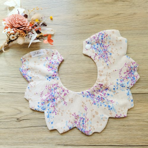 Jukun 手工現貨 日本抗菌棉布 米白 花辮圓兜 圍兜口水巾 彌月禮
