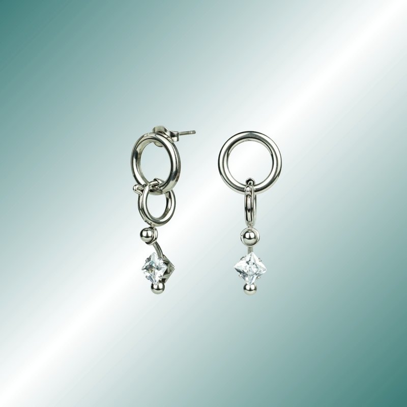 PIERCING Piercing Series Stone Pendant Hoop Earrings - Earrings & Clip-ons - Stainless Steel Silver