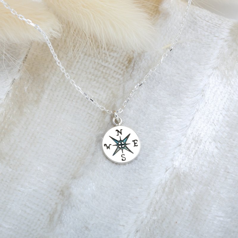 Lucky compass s925 sterling silver necklace Valentine's Day gift - Necklaces - Sterling Silver Silver