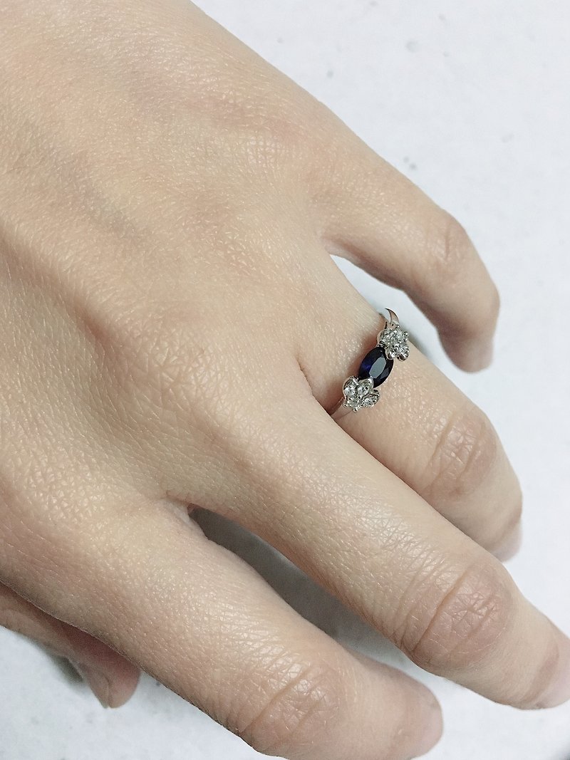 鑲嵌 藍寶石 鋯石 戒指 印度製 手工製 925純銀 - 戒指 - 寶石 