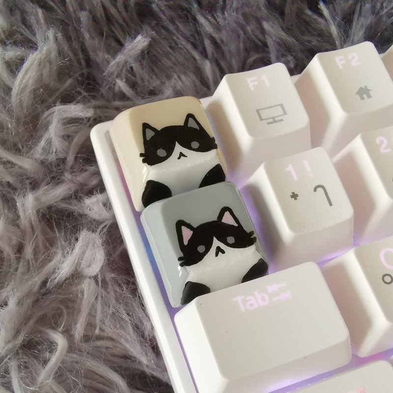 XDA keycap Black and white cat (Cow cat) - 電腦配件 - 塑膠 灰色