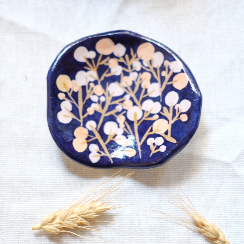 手繪櫻花 黏土飾品盤 擺設 midnight sakura - 擺飾/家飾品 - 黏土 