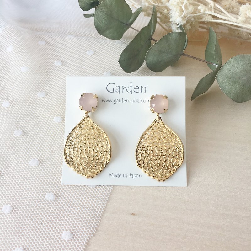 Leaf earrings pink - Earrings & Clip-ons - Other Metals Pink