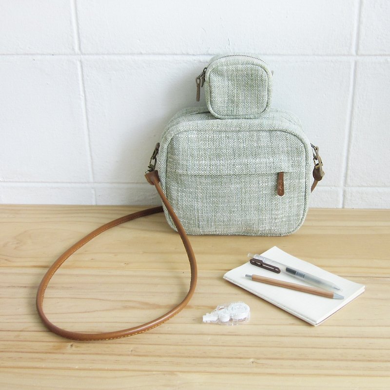 Goody Bag / A Set of Little Tan Midi Bag with Coin Bag S Size in Green Color Cotton - 側背包/斜背包 - 棉．麻 綠色