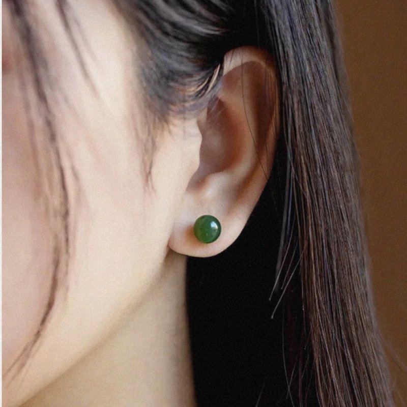 Silver and gold inlaid Hetian jade earrings - ต่างหู - หยก ขาว