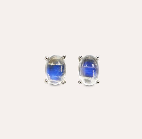 安珠 AND JEWEL 每天配戴的天然寶石 安珠 月光石 藍色 橢圓 蛋面 4*6mm 耳環 經典系列 Oval E 寶石