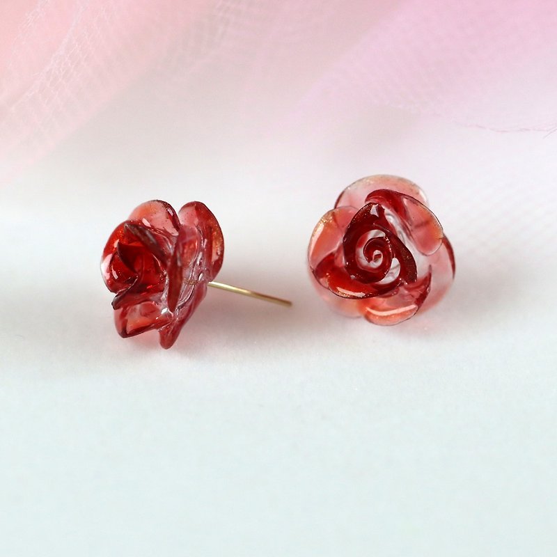 玫瑰系列二/紅色/耳針/耳夾 - 耳環/耳夾 - 其他材質 紅色