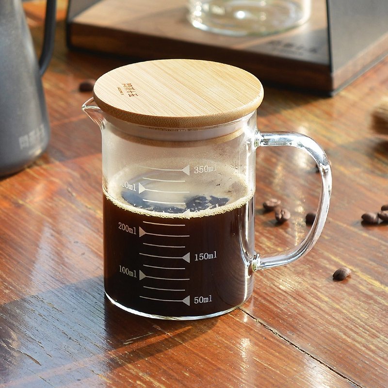 + O家庭用家具蒸し15スケール耐熱ガラスコーヒーカップ測定ポット（天然竹カバー付き）-350ml - コーヒードリッパー - ガラス 透明